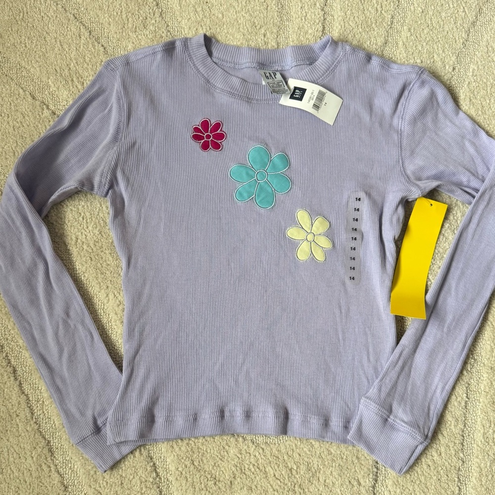 NWT Y2K Gap 2001 Embroidered Flowers Long Sleeve Shirt Size 14 Youth Girls‎